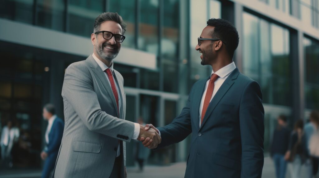shaking hands of two business people generated ai